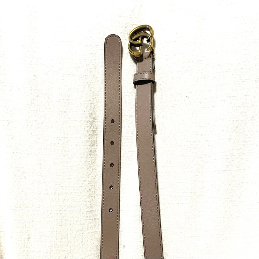 100% Gucci Marmont Thin Taupe Leather Belt with Gold Buckle (discontinued color)